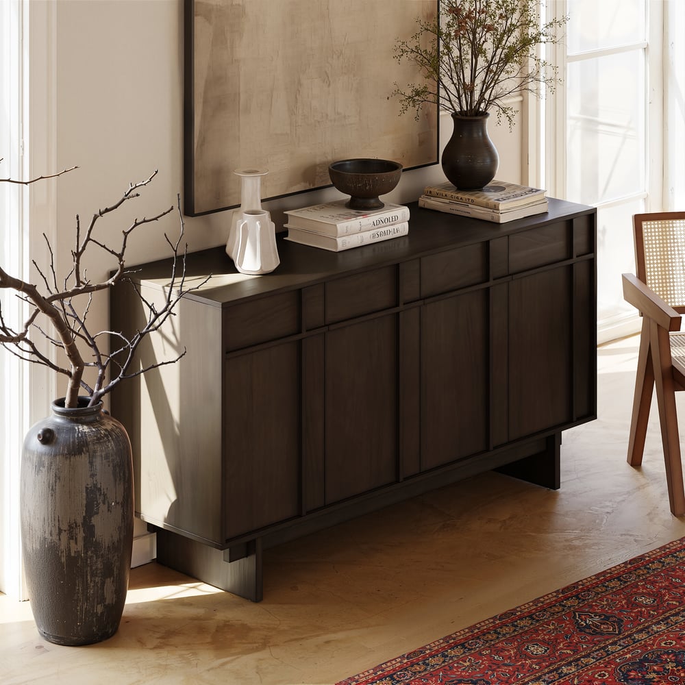 Panvyr Mid Century 60" Smoky Brown Wood Sideboard with Storage & Adjustable Shelves window image