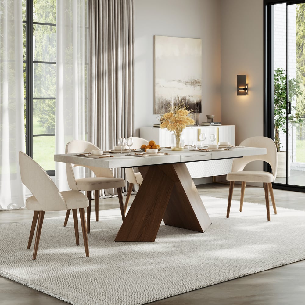 Juego de comedor Mesa de comedor de madera extensible de 160 a 200 cm con 6 sillas Imagen de ventana