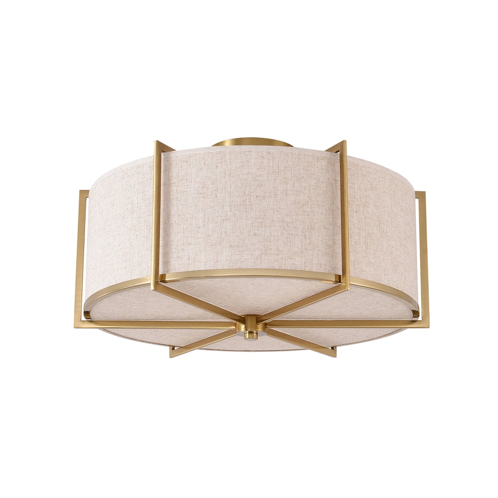 18" Linen Flush Mount Light in Gold Finish, 3-Light window image