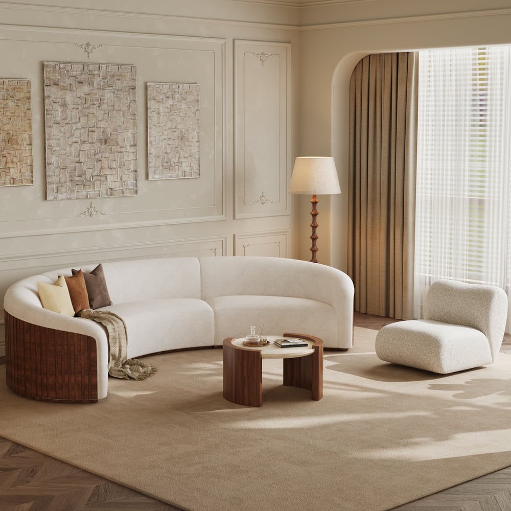 Table basse ronde en noyer de 28 pouces avec plateau en travertin image de fenêtre