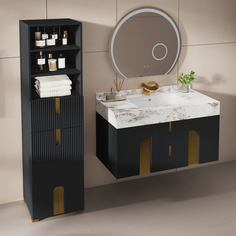 Artis 149cm Tall Bathroom Storage Cabinet & 92cm Wall-Mounted Single Vanity Set window image