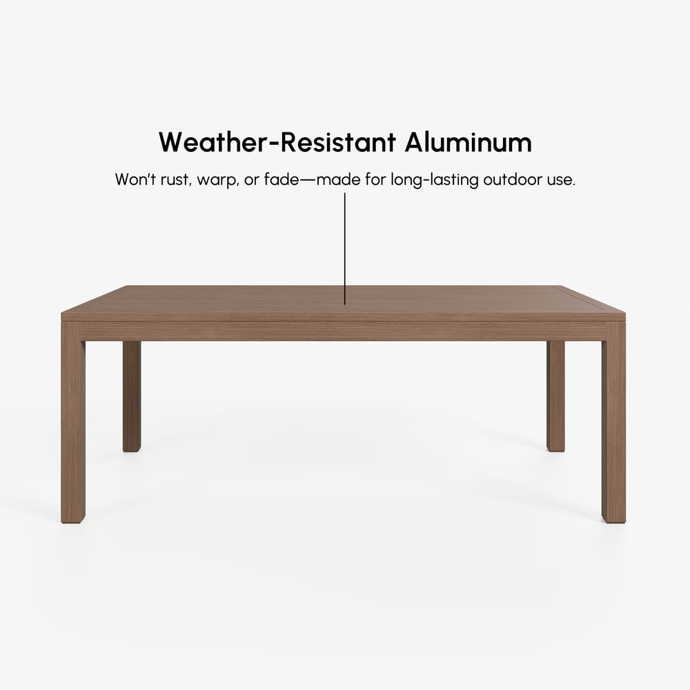 Wevara 78" Walnut-Finished Aluminum Slatted Outdoor Dining Table window image