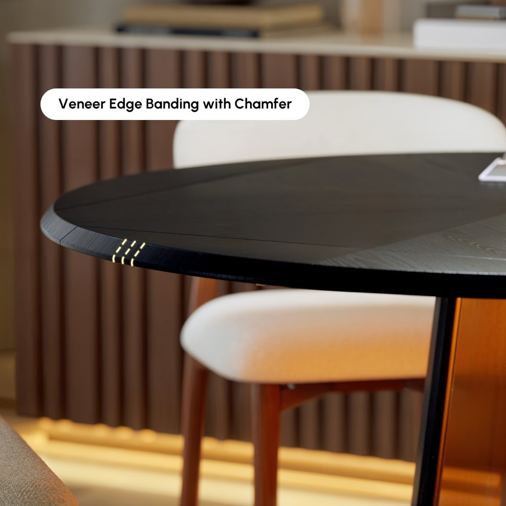 36"-47" Solid Black Wood Extendable Dining Table with Light window image