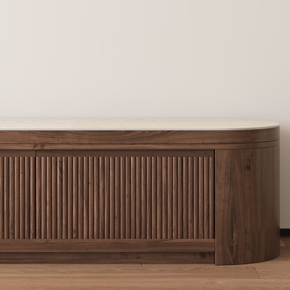 Rack de TV Extensível Velar 71"-114" com Tampo de Pedra Sinterizada e 3 Gavetas Imagem da janela