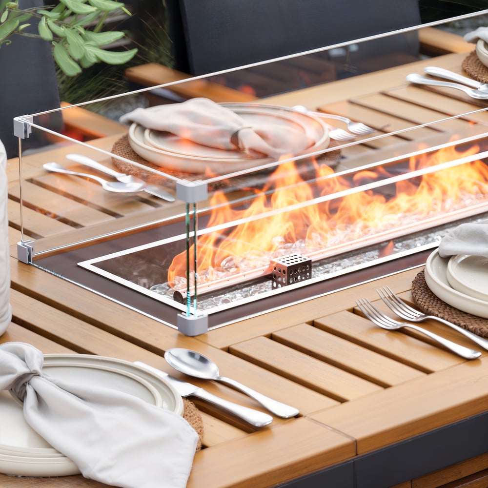 Axis 94.5" Outdoor Propane Fire Pit Dining Table with Hidden Tank & Wind Shield window image