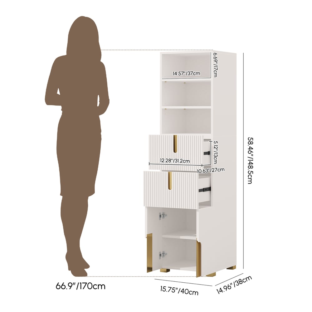 Artis 59" Bathroom Storage Cabinet – Freestanding Linen Tower with 2 Drawers & 2 Doors weights dimensions image