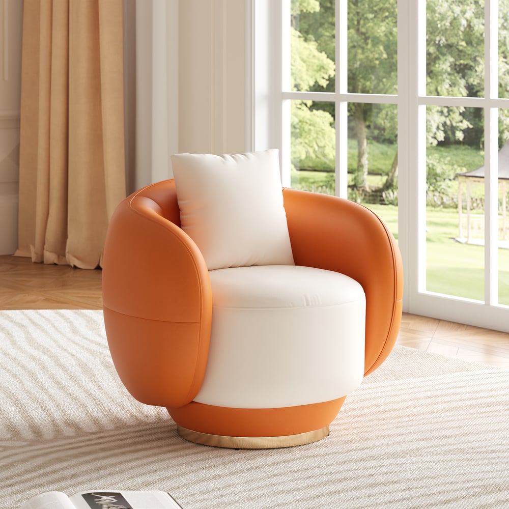 Suncurve Performance Leather Swivel Barrel Accent Chair with Pillow window image