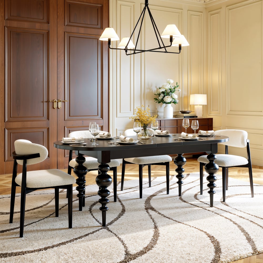 Dining Set 67"-79" Extendable Black Dining Table Black with 6 Chairs window image