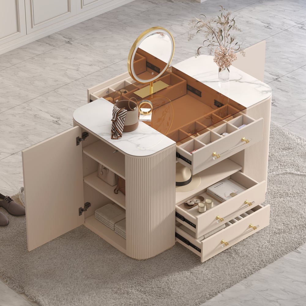 47" Tempered Glass Top Closet Island with Mirror & Jewellery Storage Dresser Vanity window image