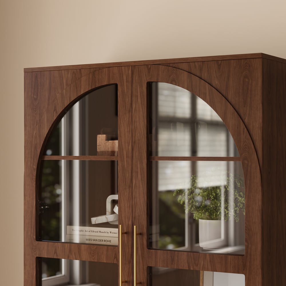 Arune Glass Tall Display Cabinet with Drawers & LED Light window image