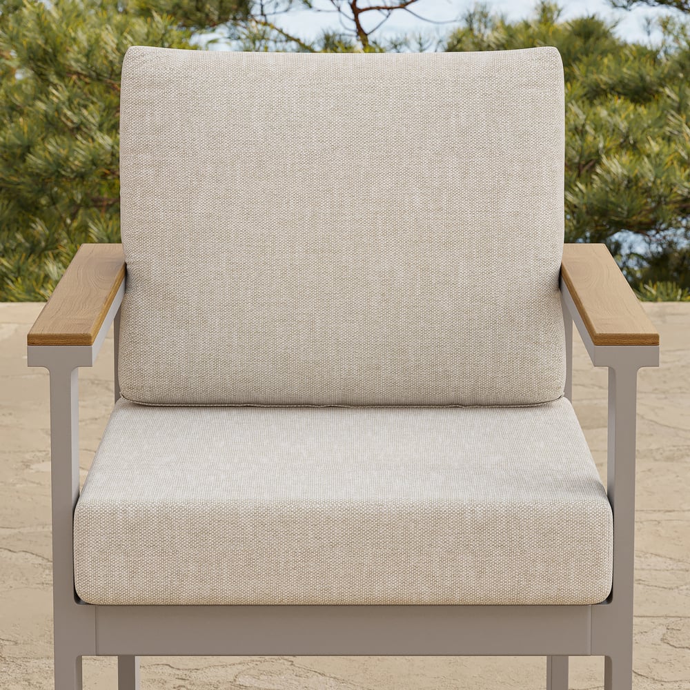 Tevara Outdoor Teak & Aluminium Dining Chairs in Sand, Set of 2 window image