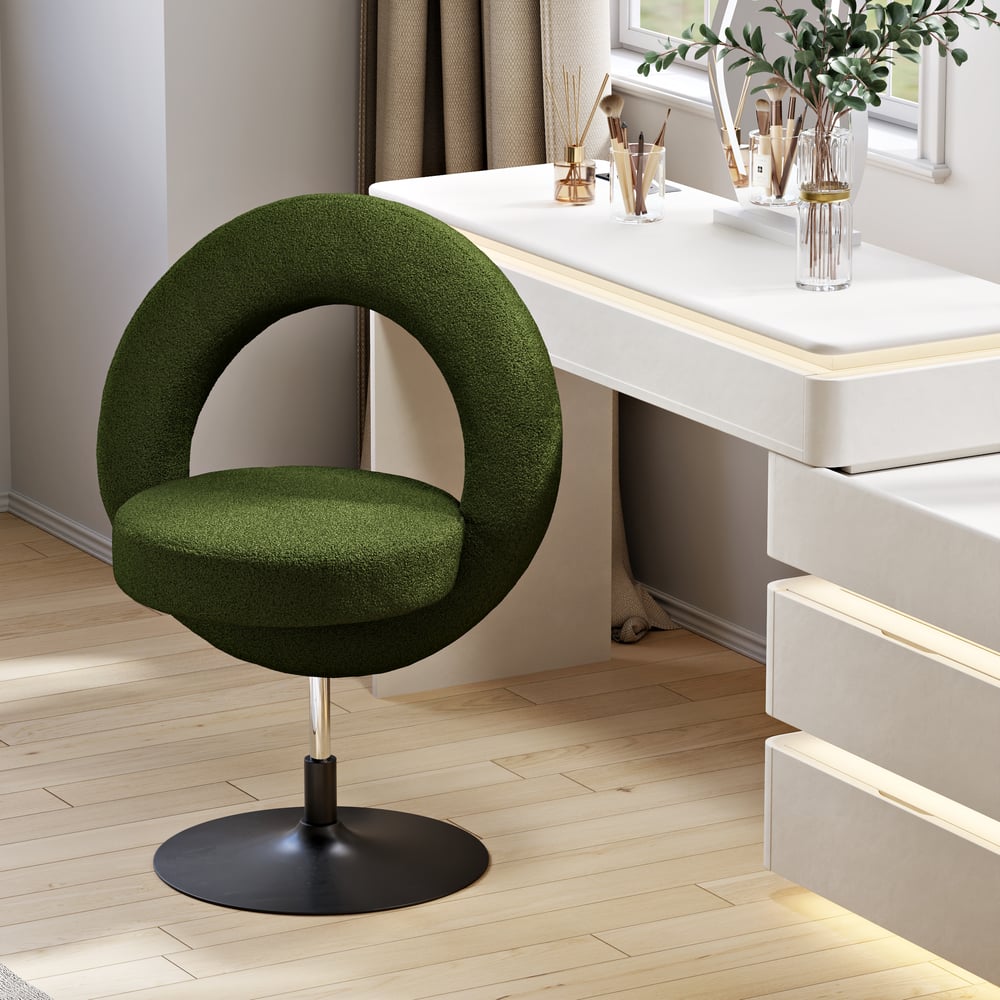 Modern Bouclé Adjustable Vanity Stool with Backrest window image