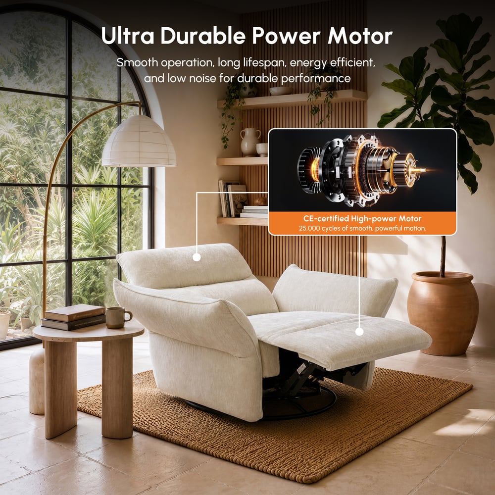 Performance Chenille Power Recliner Swivel Rocker Chair With Dual Motor & Adjustable Armrests window image