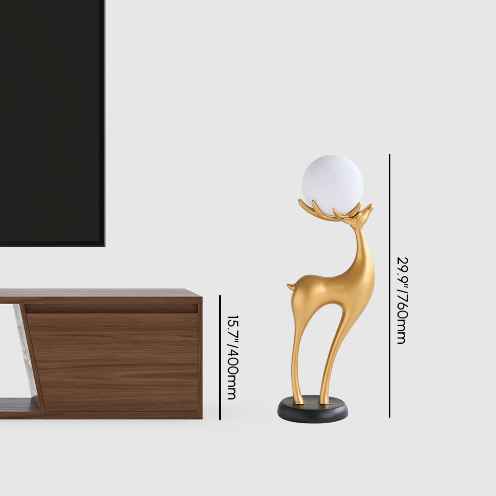 Lampadaire moderne en résine en forme de cerf avec télécommande – 76 cm de hauteur avec boule lumineuse Poids, dimensions, image