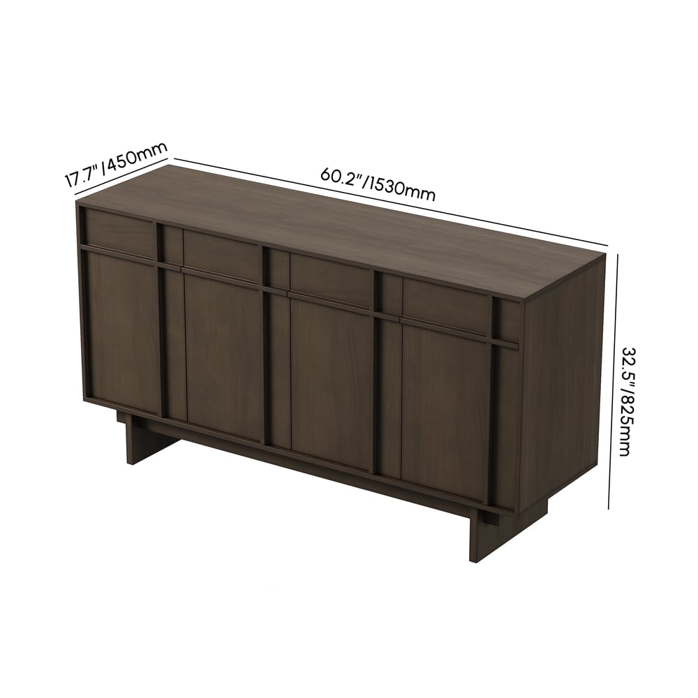 Panvyr Mid Century 60" Smoky Brown Wood Sideboard with Storage & Adjustable Shelves weights dimensions image