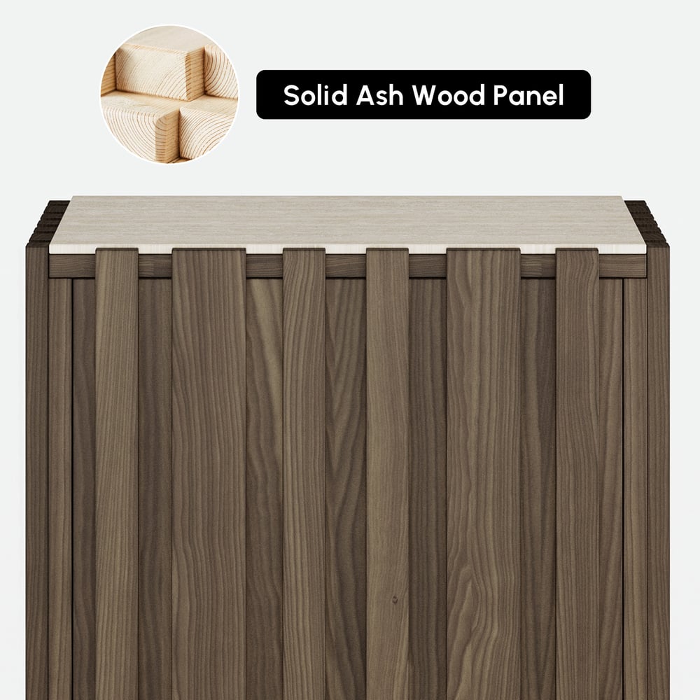 Aura Ash Wood Fluted Side Table with Sintered Stone Top window image