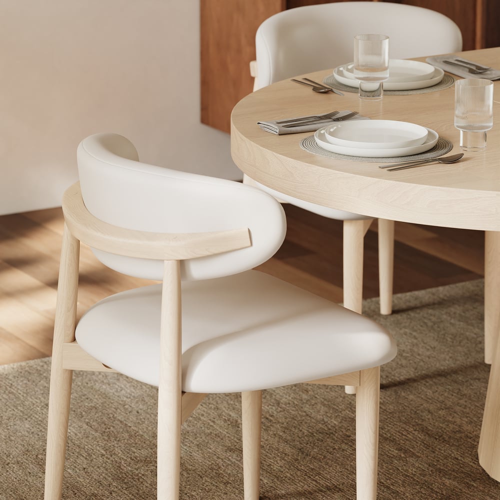 Chaise de salle à manger moderne en cuir PU blanchi avec pieds en bois d'hévéa, 1 pièce image de fenêtre