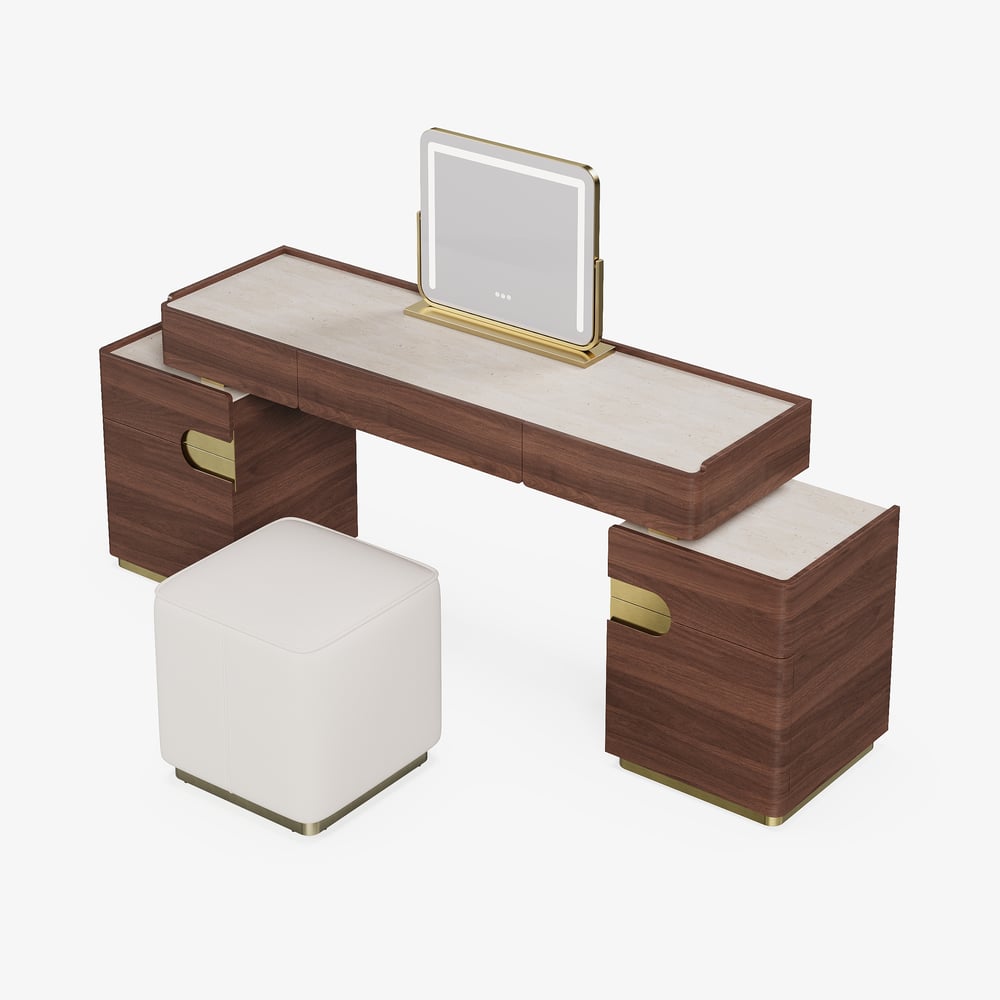 Horva Extendable Walnut Makeup Vanity Set (57"–73") window image