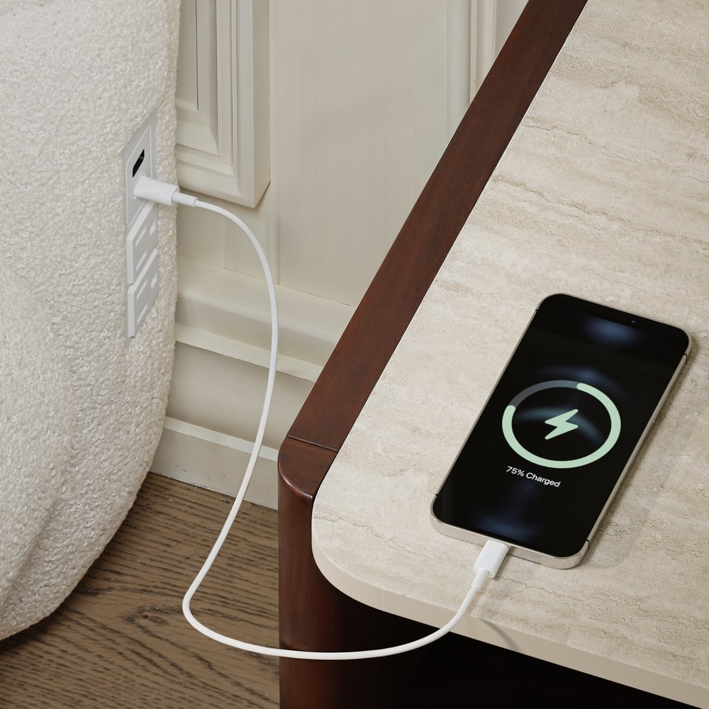 Modern Boucle Upholstered Bed with Charging Station & Fluted Base window image