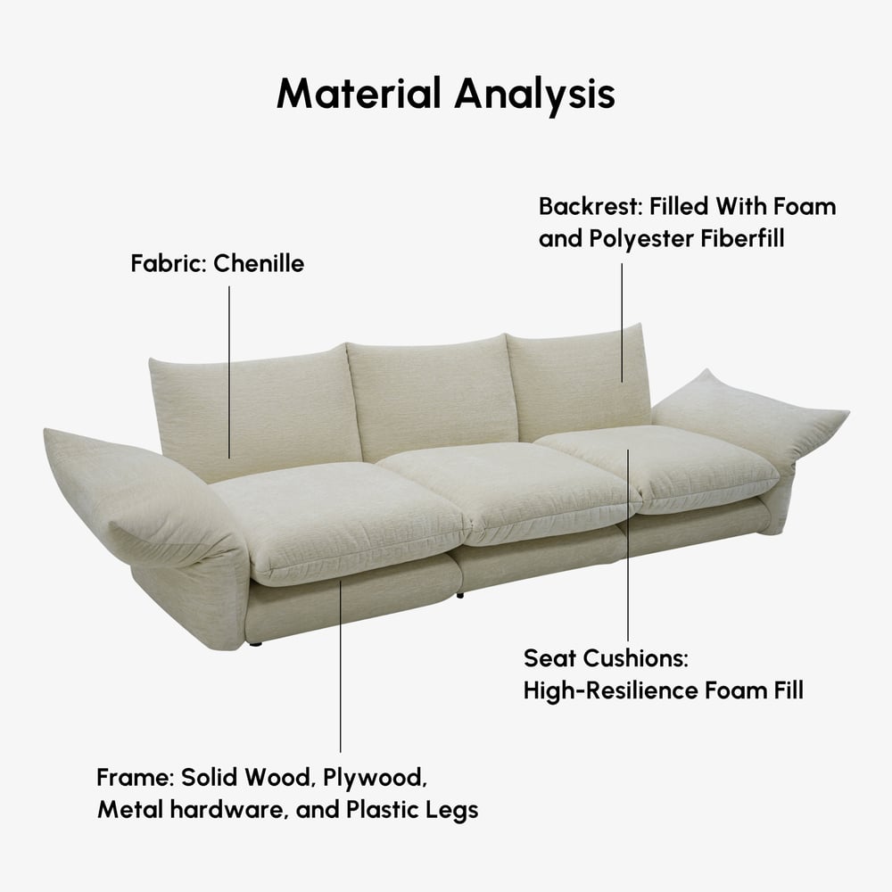 281cm 3-Piece Chenille Sectional Sofa with Adjustable Armrests & Backrest window image