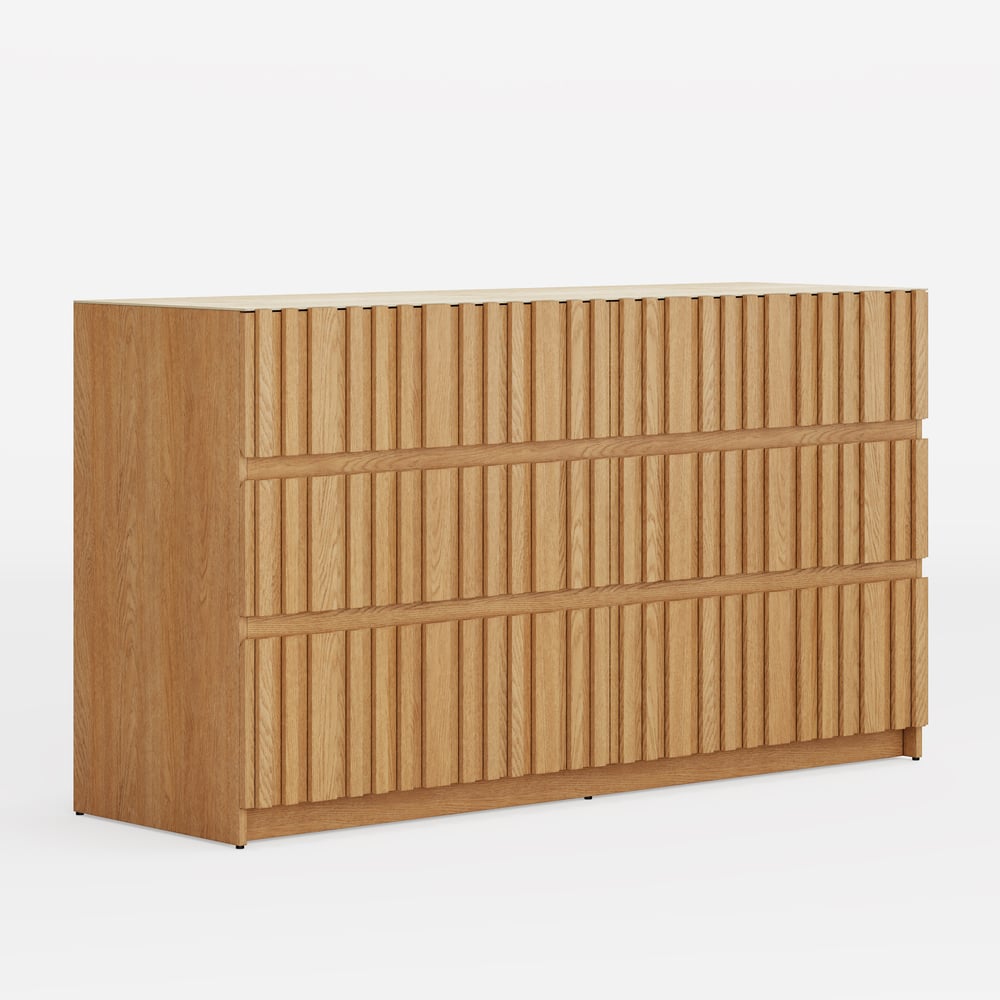 Aura 59" Natural Sintered Stone 6-Drawer Dresser with Lighting window image
