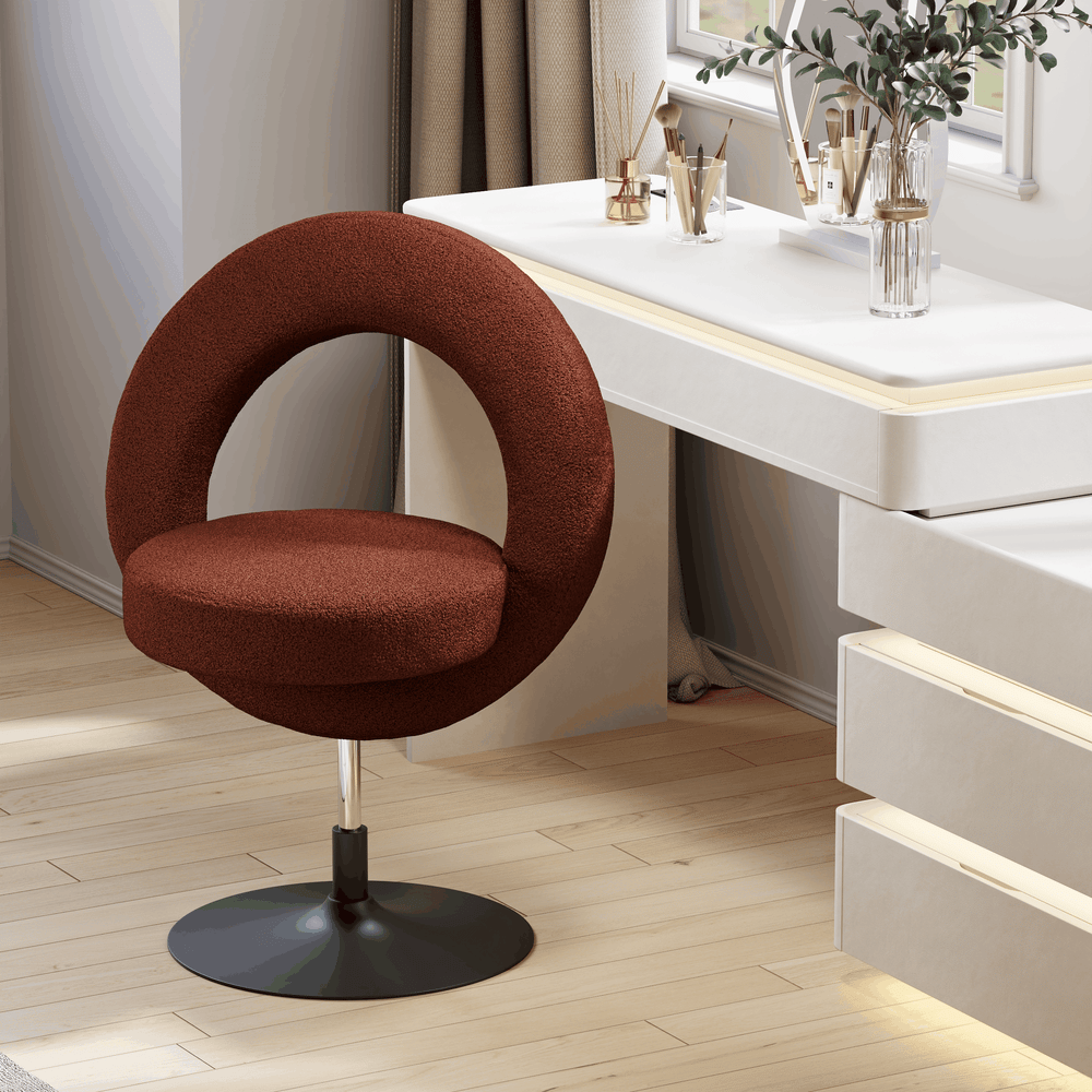 Tabouret de vanité réglable moderne en bouclé rouille avec dossier image de fenêtre