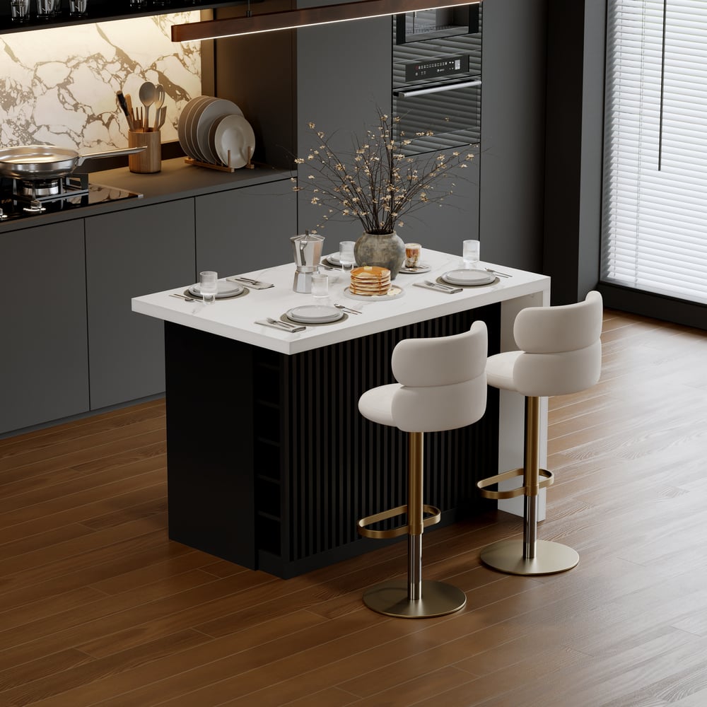 Modern 50" Wood Kitchen Island with Storage, White & Black window image