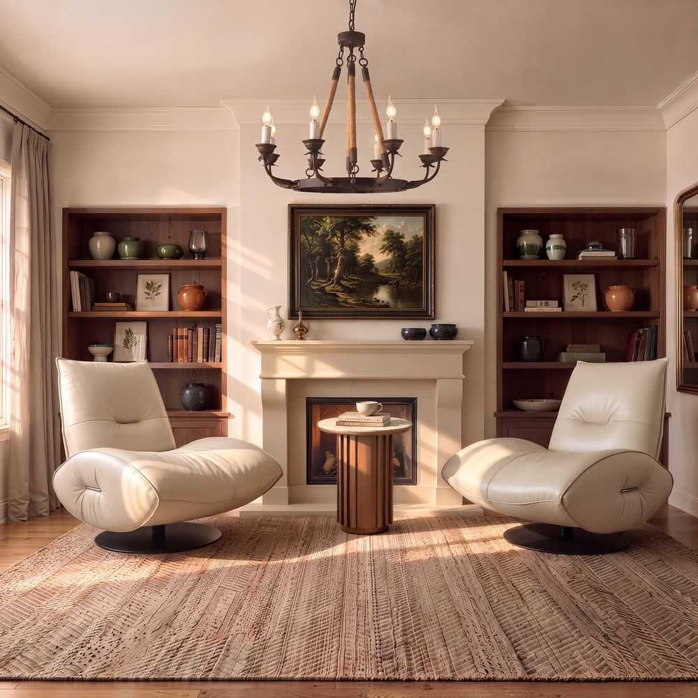 Genuine Leather 360° Swivel Accent Chair window image