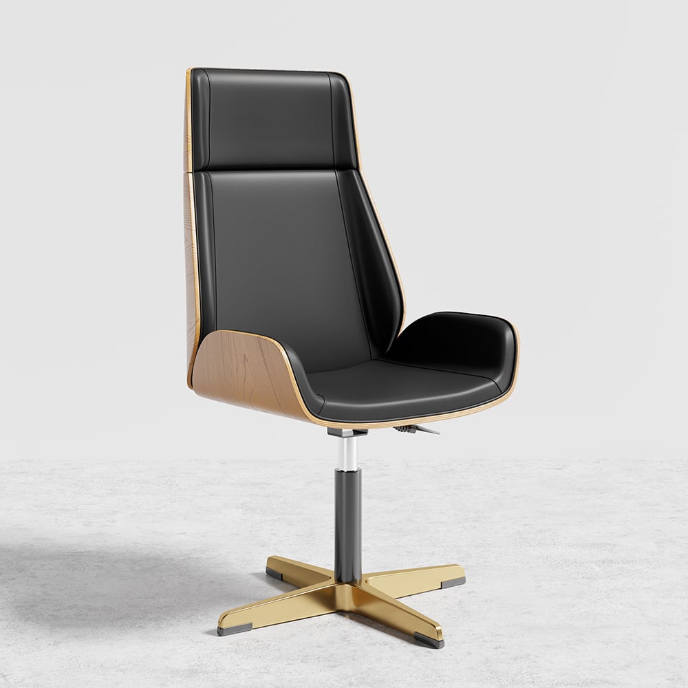 Matte Black Curved Wooden Office Desk & Adjustable Swivel Executive Chair in Black window image