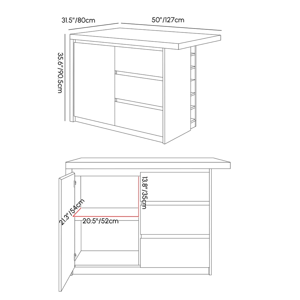 Modern 127 cm Glossy Sintered Stone Kitchen Island with Storage, White weights dimensions image