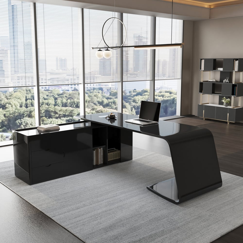 Modern 87" L-Shaped Left-Hand Executive Desk with Storage window image