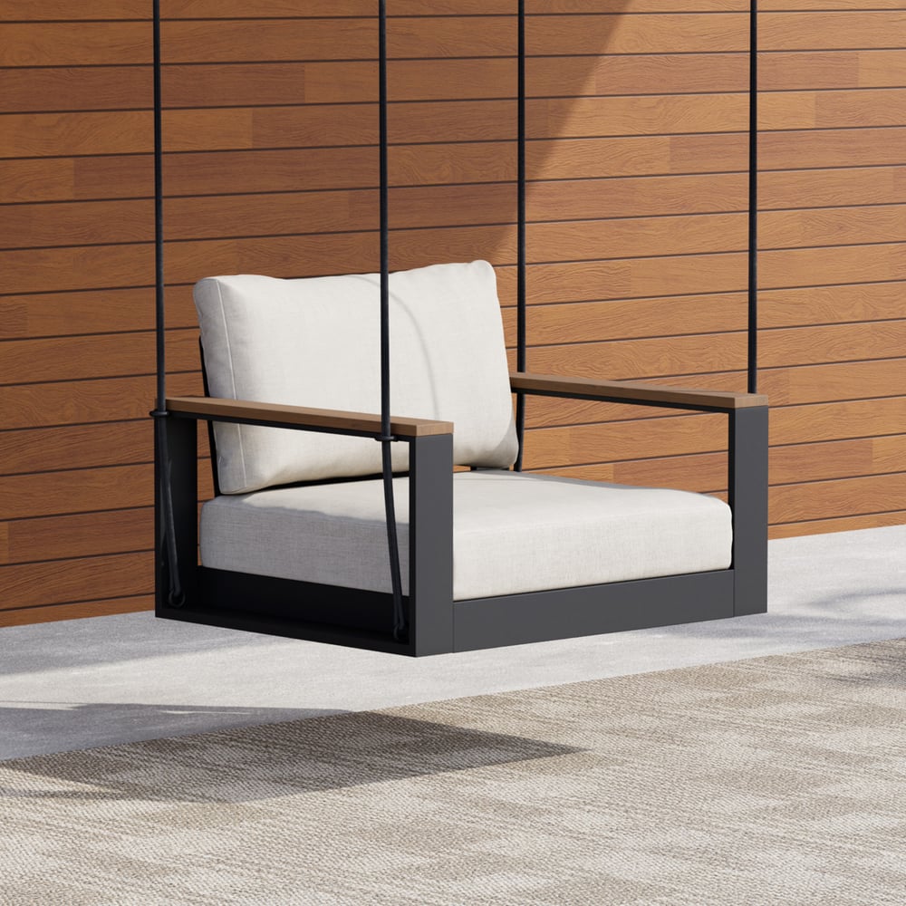 Tevara Outdoor Swing Sofa in Warm White with Cushion & Black Cover window image