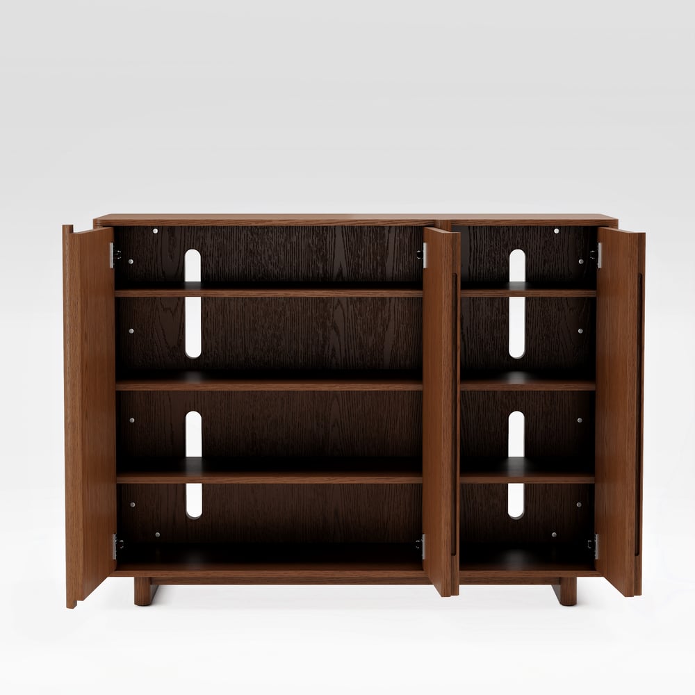 Lineva 48" Ash Wood Veneer Shoe Storage Fluted Entryway Cabinet window image