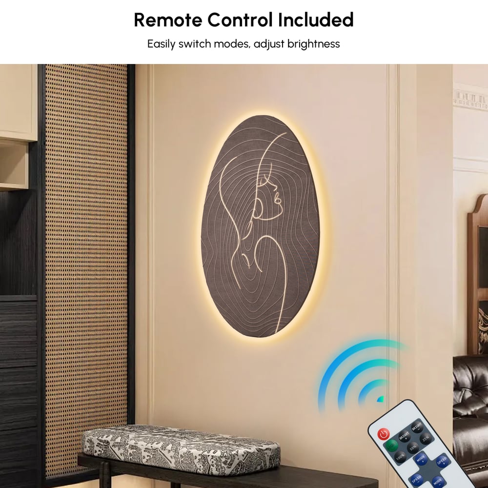80cm Illuminated Abstract Figure Wall Art with Warm LED Backlight, Textured Wall Decor window image