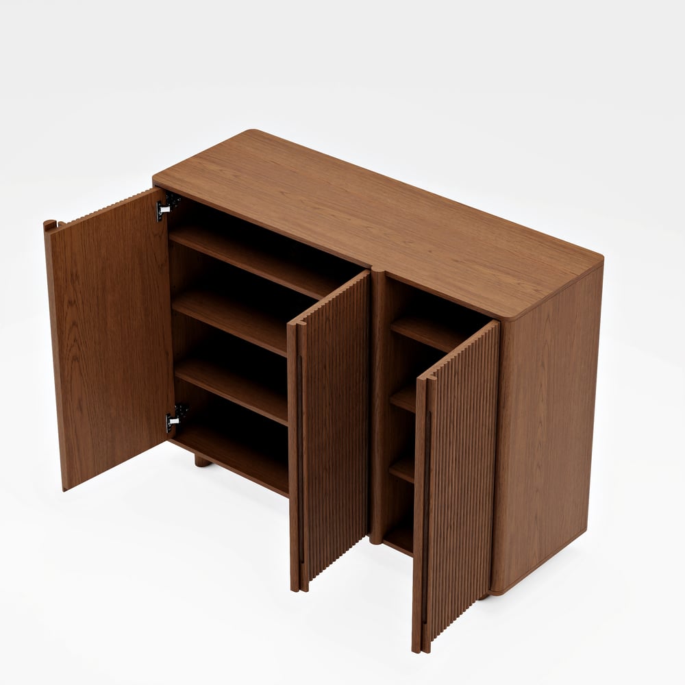 Lineva 48" Ash Wood Veneer Shoe Storage Fluted Entryway Cabinet window image