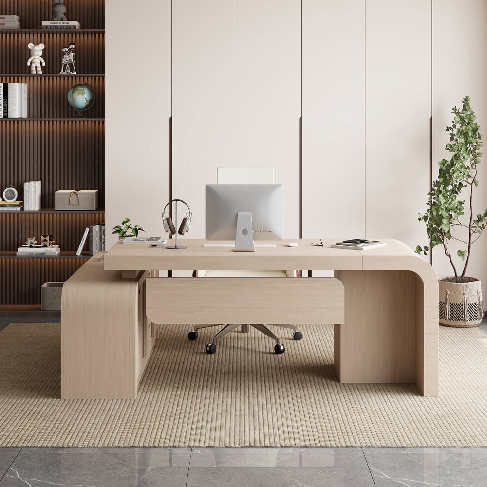 Chicent Whitewash L-shaped Modern Executive Desk with Ample Storage Right Hand (70.9'') window image