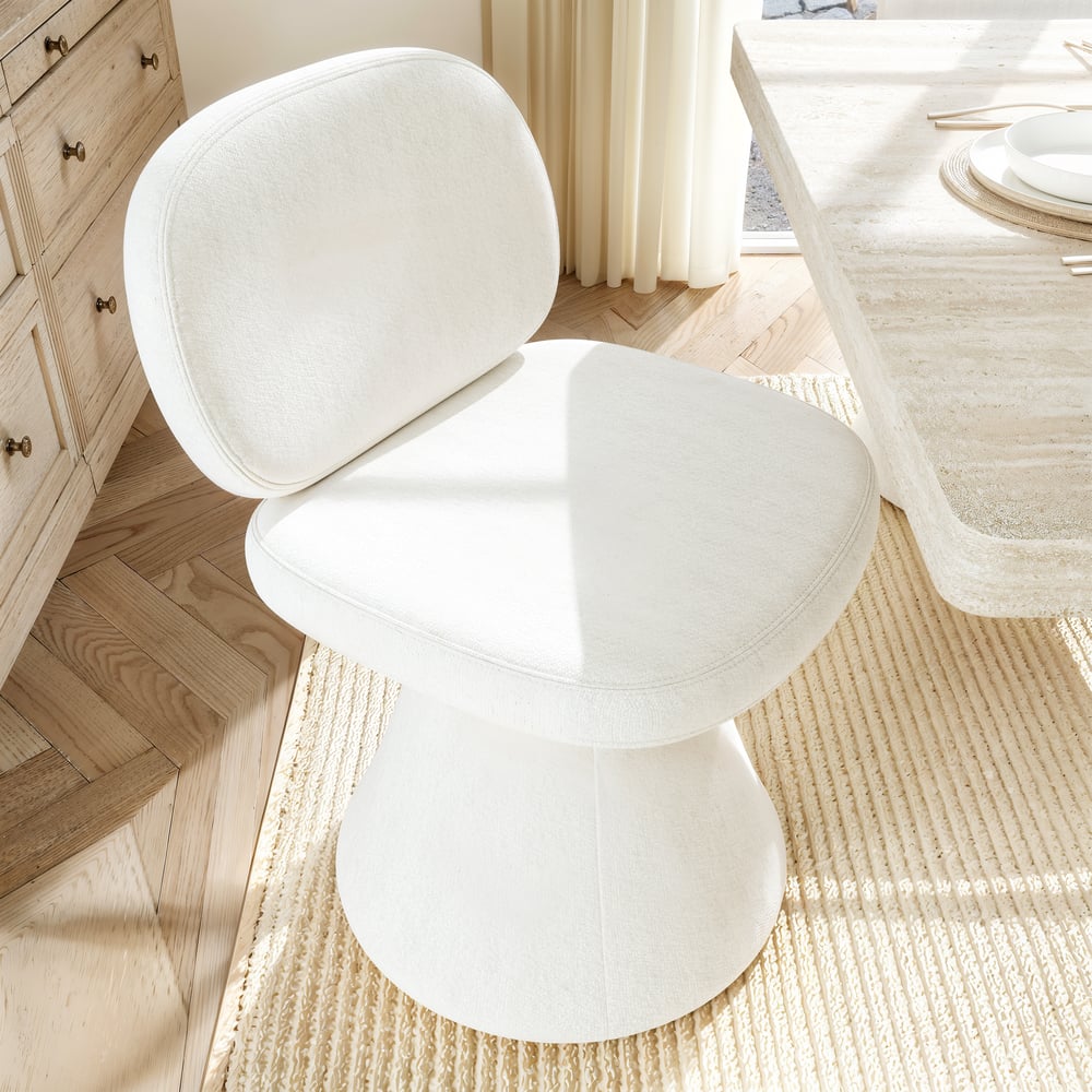 Warm White Performance Chenille Swivel Dining Chair, 1 Piece window image