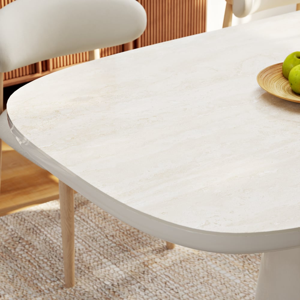 Modern 79" Oval Faux Travertine Sintered Stone Dining Table, Seats 6 window image