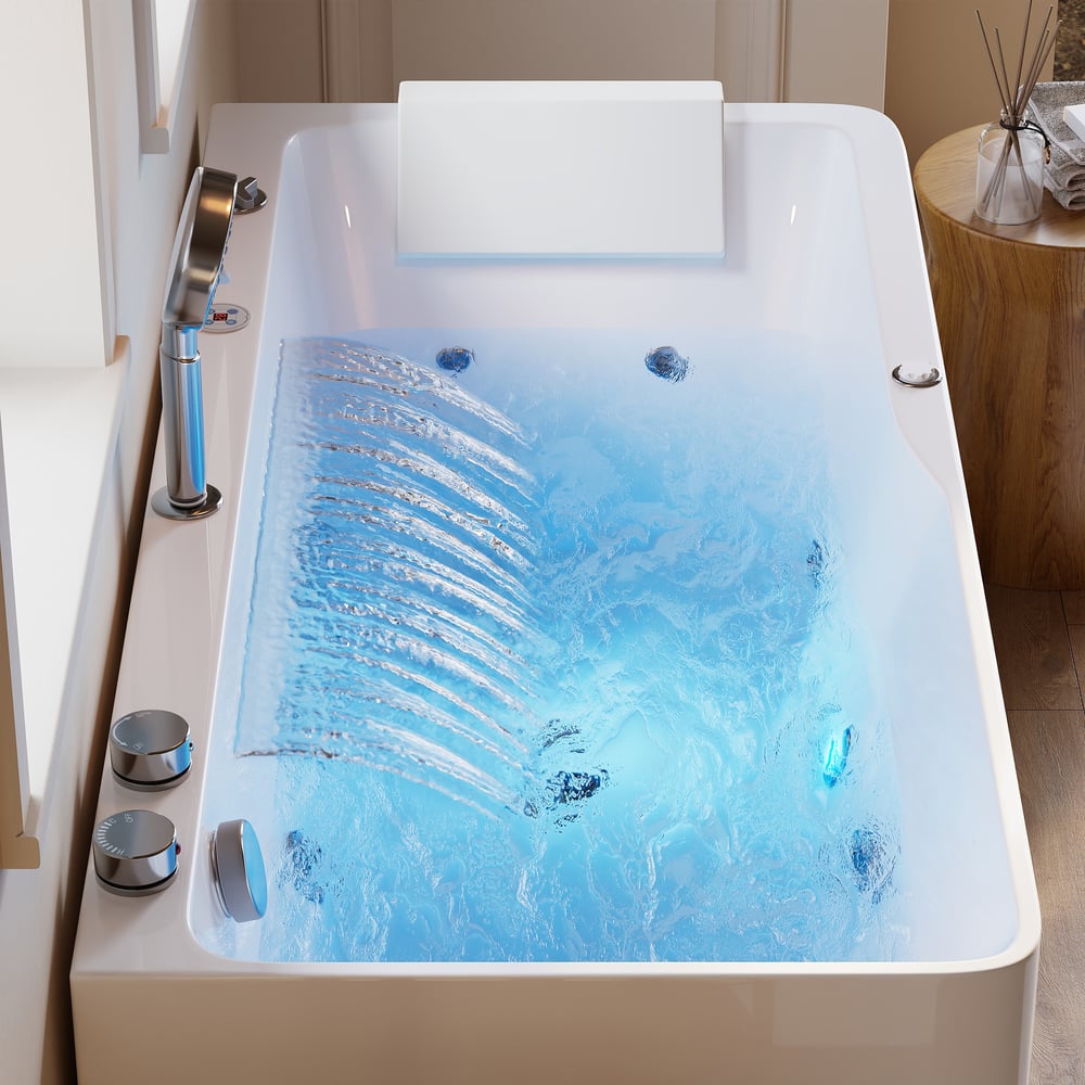 59" Whirlpool Bathtub with Thermostatic Control & Massage Jets & LED Lighting window image