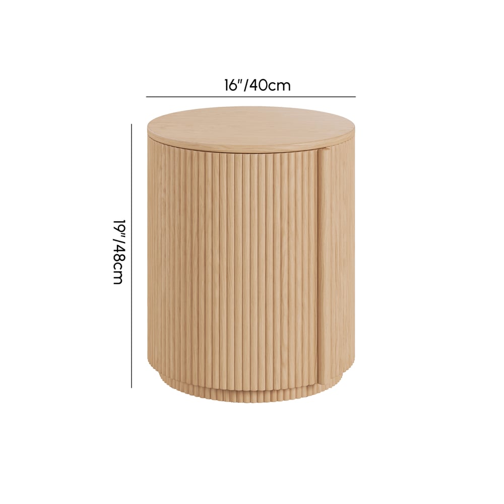 Round Fluted Side Table with Storage weights dimensions image