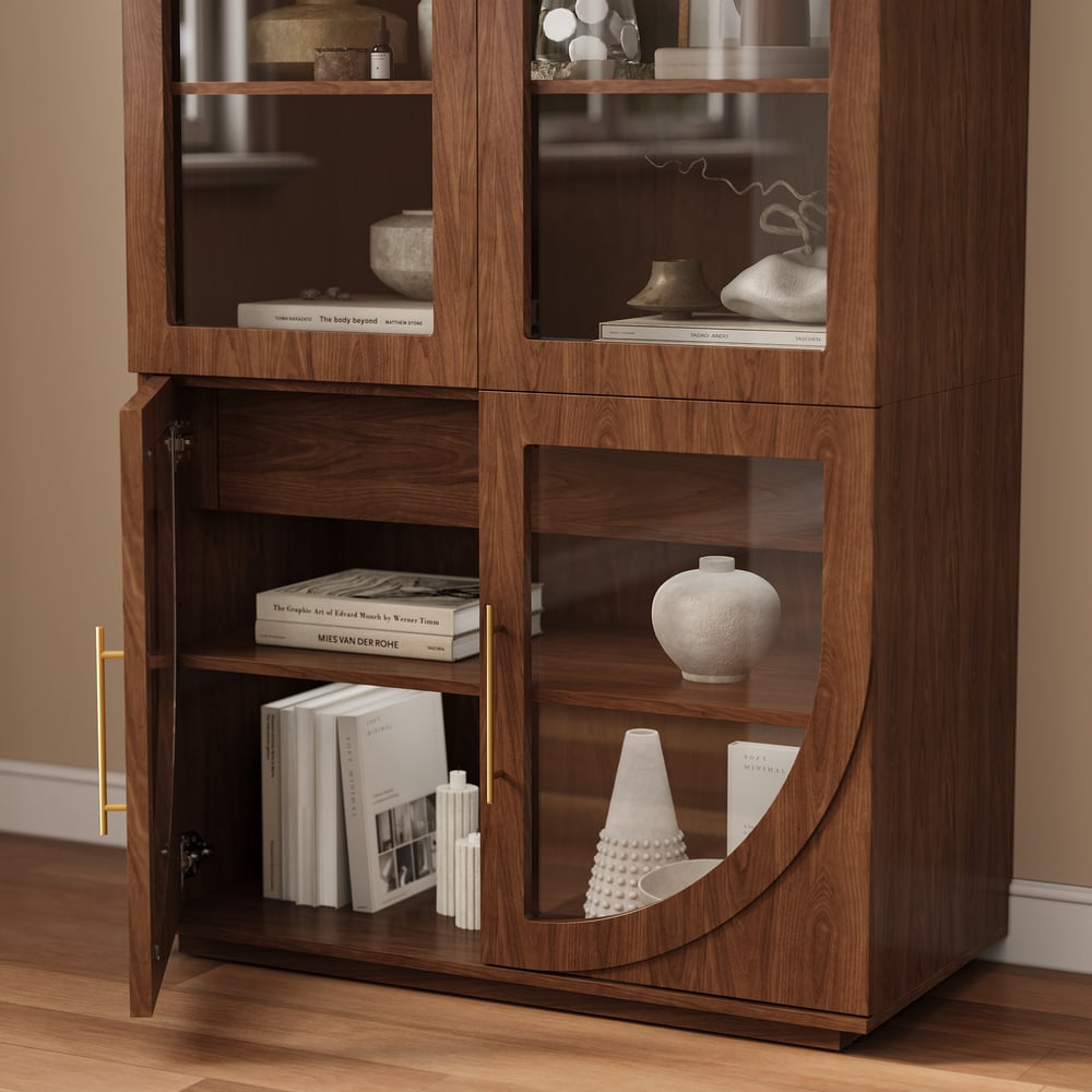 Arune Glass Tall Display Cabinet with Drawers & LED Light window image