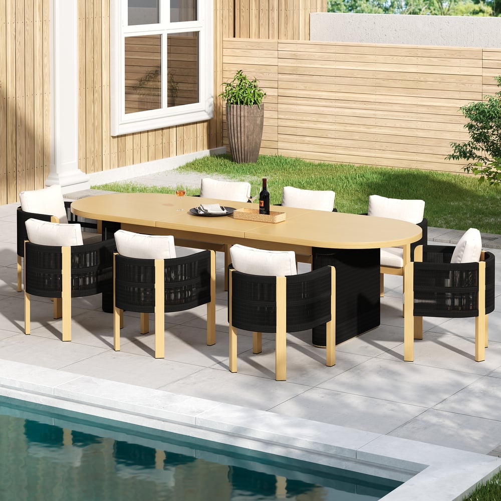 Costra 9-Piece Outdoor Aluminum Frame Rope Dining Set with Extendable Table & 8 Chairs window image