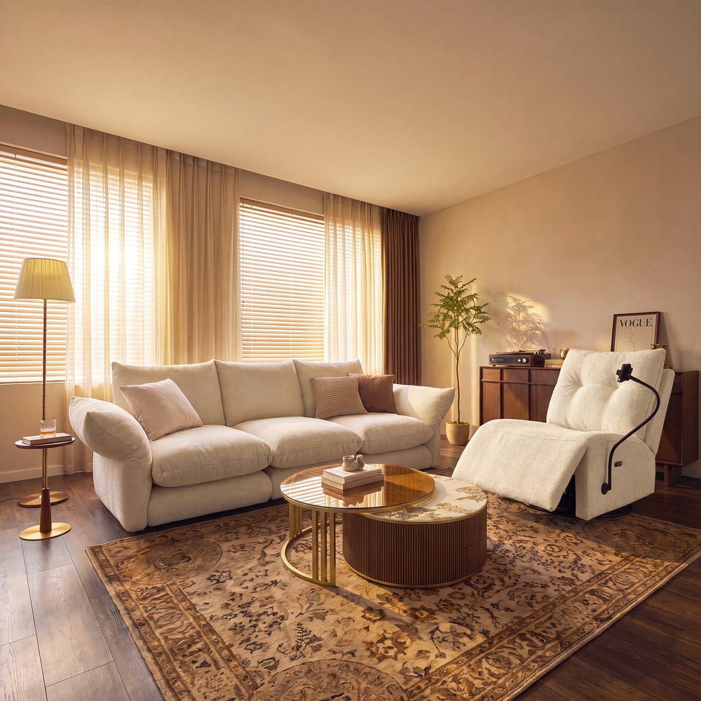 Performance Chenille Power Swivel Rocker Recliner Accent Chair with Phone Holder window image