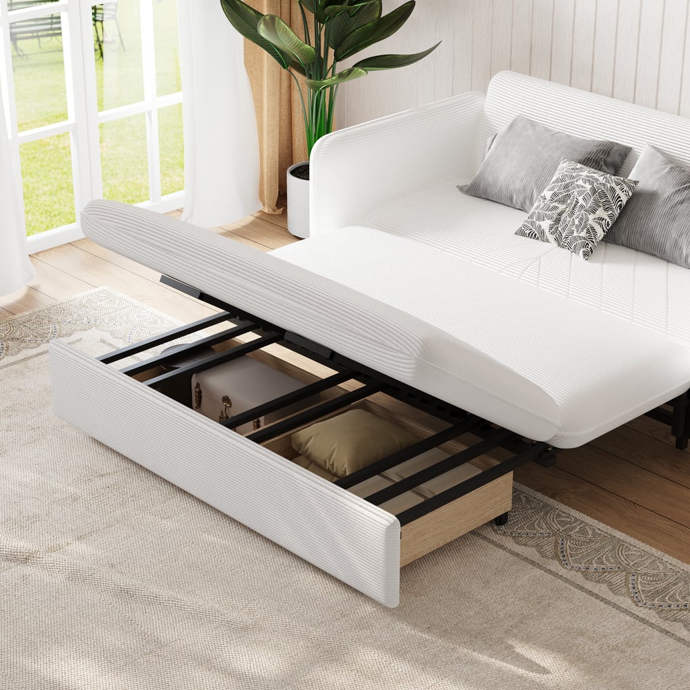 60" Queen 3-Seater Corduroy Convertible Sleeper Sofa window image