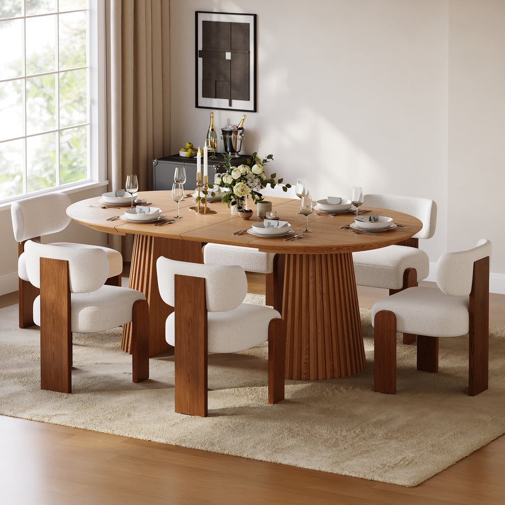Dining Set 47"–79" Extendable Solid Wood Dining Table with 6 Chairs window image