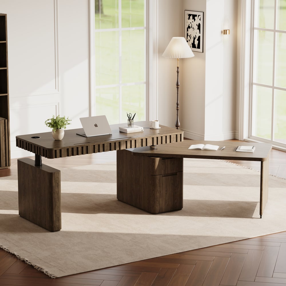 Aura 63" Smoked Brown 360-Degree Rotating Desk Electric Adjustable Standing Desk window image