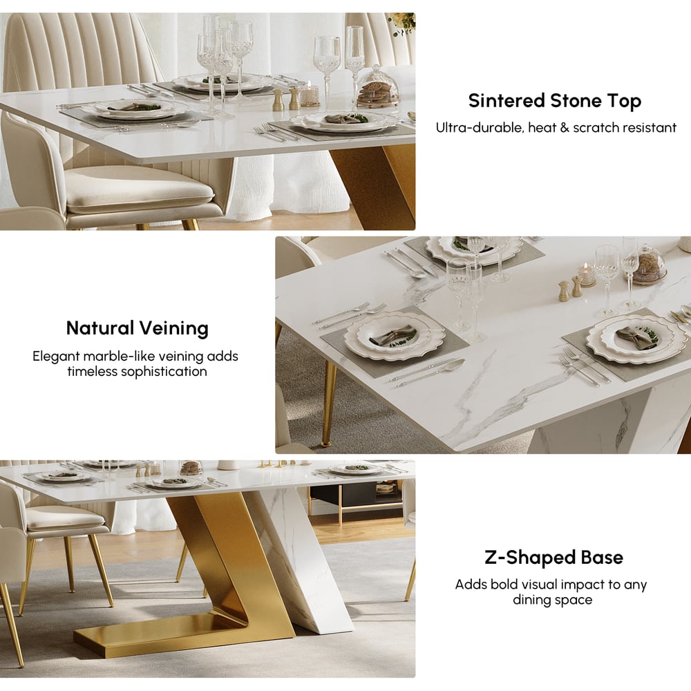Dining Set 79" Modern Rectangle Sintered Stone Dining Table with 6 Chairs window image