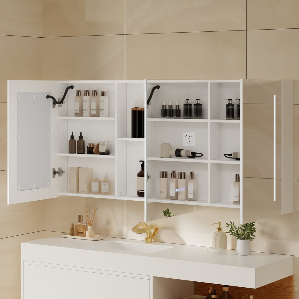 Armoire de toilette LED de 150 cm avec fonction anti-buée et éclairage tricolore dimmable image de fenêtre