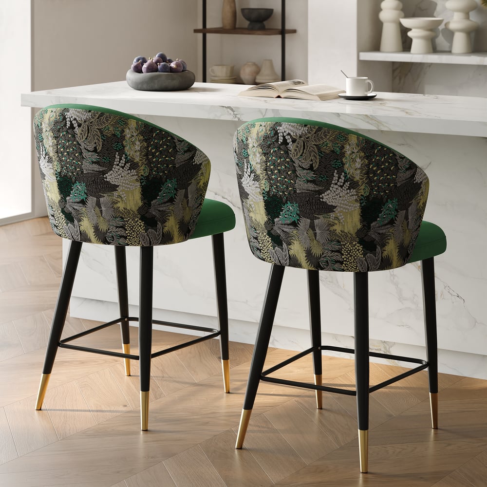 Modern Green Velvet Bar Stool with Upholstered, 1 Piece window image