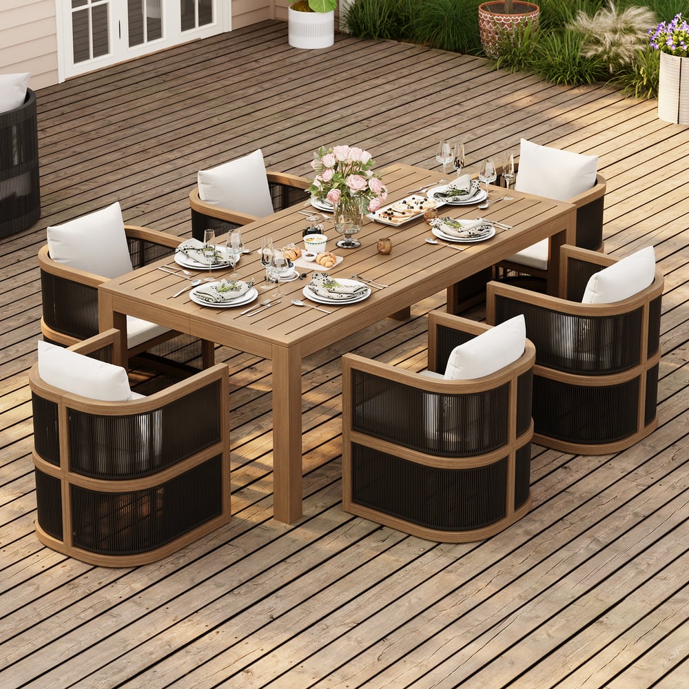 Customer Reviews for Wevara 7-Piece Outdoor Rope Weave Dining Set with 6 Chairs